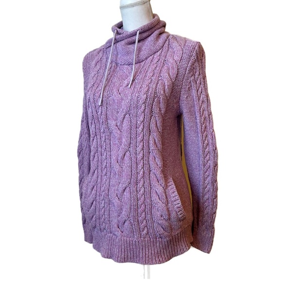 L.L. Bean Sweater Purple Double L Mixed Cable Knit Funnelneck Sweater Medium - Picture 7 of 12